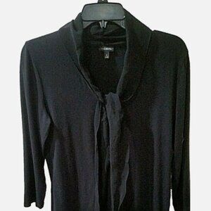 TALBOTS Women's Size S Black 3/4 Sleeve Pullover Top with Sheer Tie-Front Collar